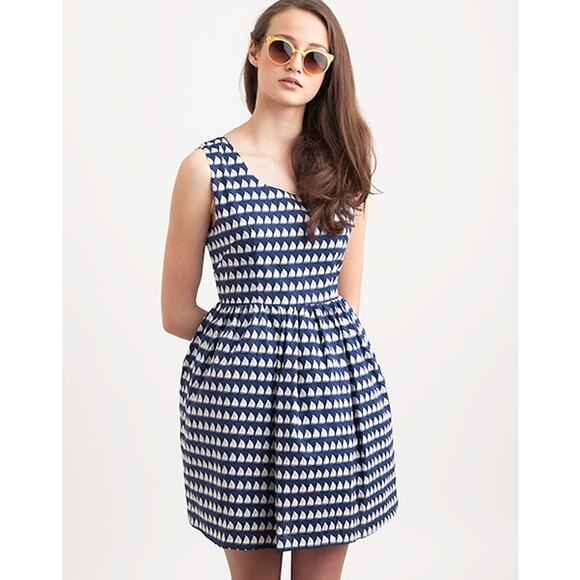 Kling Battelli Navy Blue A-Line Dress - Sailboat Print Medium - Picture 1 of 11